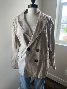 Heartloom Linen Blend Double Breasted Blazer Oversized Beige Large